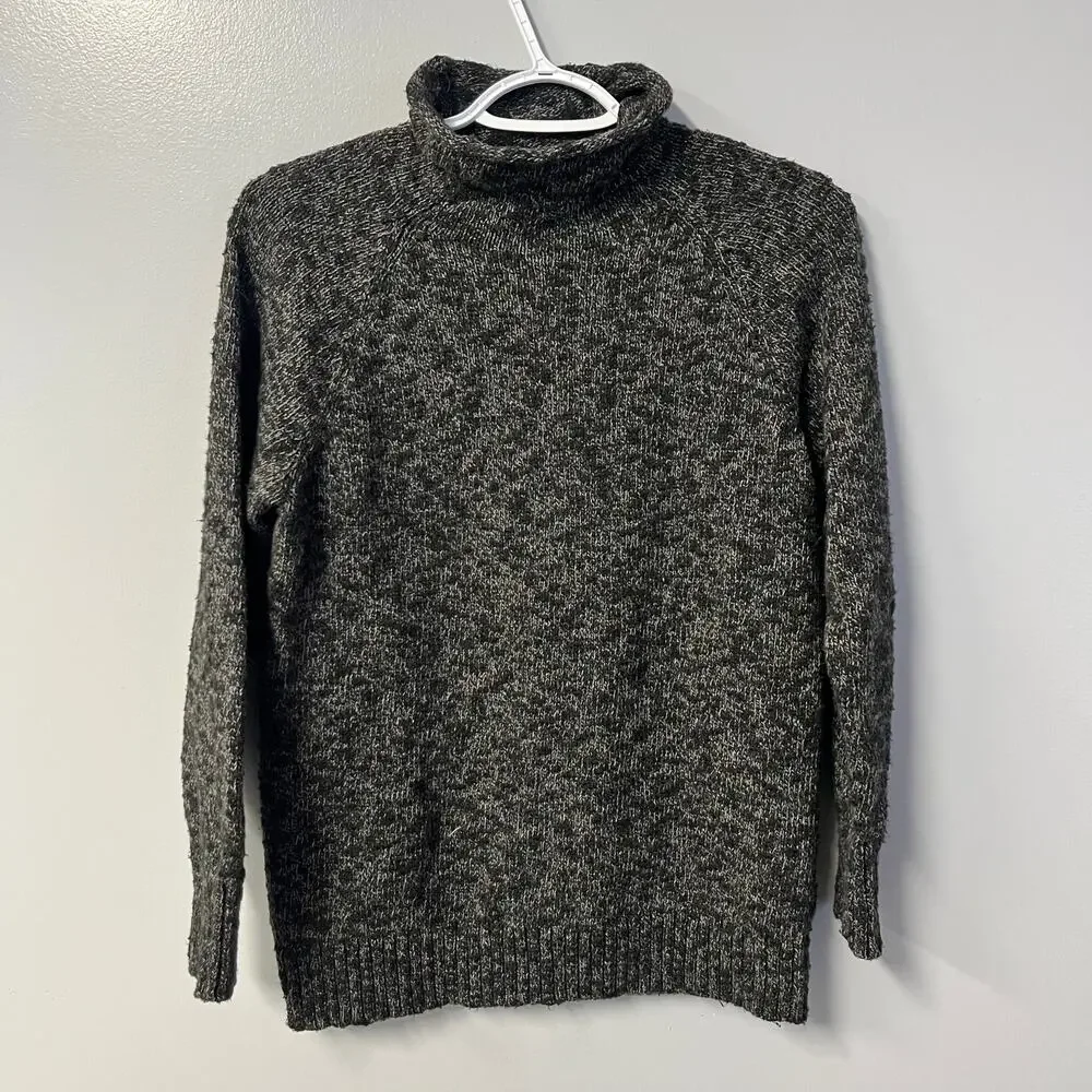 l.l. bean funnel neck marled grey black sweater size‎ medium knit winter cozy